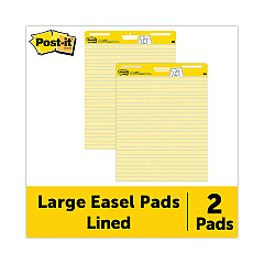 Post-it Easel Pads Super Sticky Vertical-Orientation Self-Stick Easel Pads, Presentation Format (1.5" Rule), 25 x 30, Yellow, 30 Sheets, 2/Carton (561)