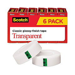 Scotch Transparent Tape, 1" Core, 0.75" x 83.33 ft, Transparent, 6/Pack (600K6)