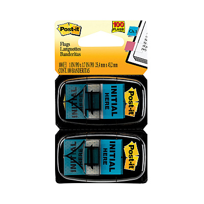 Post-it Flags Arrow Message 1" Page Flags, "Initial Here", Blue, 50 Flags Dispensers/2 Dispensers/Pack (680IH2)