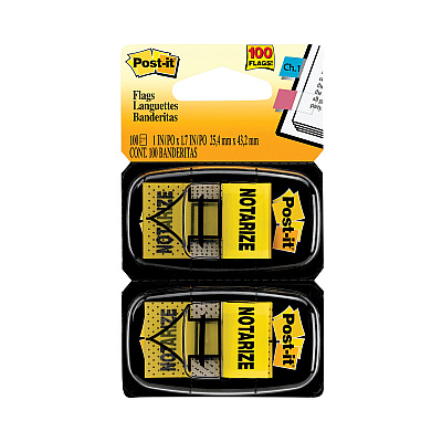 Post-it Flags Arrow Message 1" Page Flags, "Notarize," Yellow, 50 Flags/Dispenser, 2 Dispensers/Pack (680NZ2)