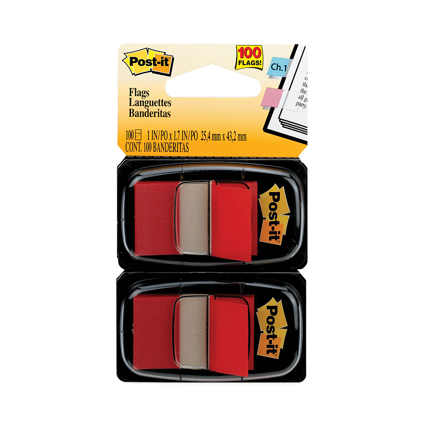 Post-it Flags Standard Page Flags in Dispenser, Red, 50 Flags/Dispenser, 2 Dispensers/Pack (680RD2)