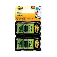 Post-it Flags Arrow Message 1" Page Flags, "Sign and Date", Green, 50 Flags/Dispenser, 2 Dispensers/Pack (680SD2)