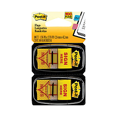 Post-it Flags Arrow Message 1" Page Flags, "Sign Here", Yellow, 50 Flags/Dispenser, 2 Dispensers/Pack (680SH2)