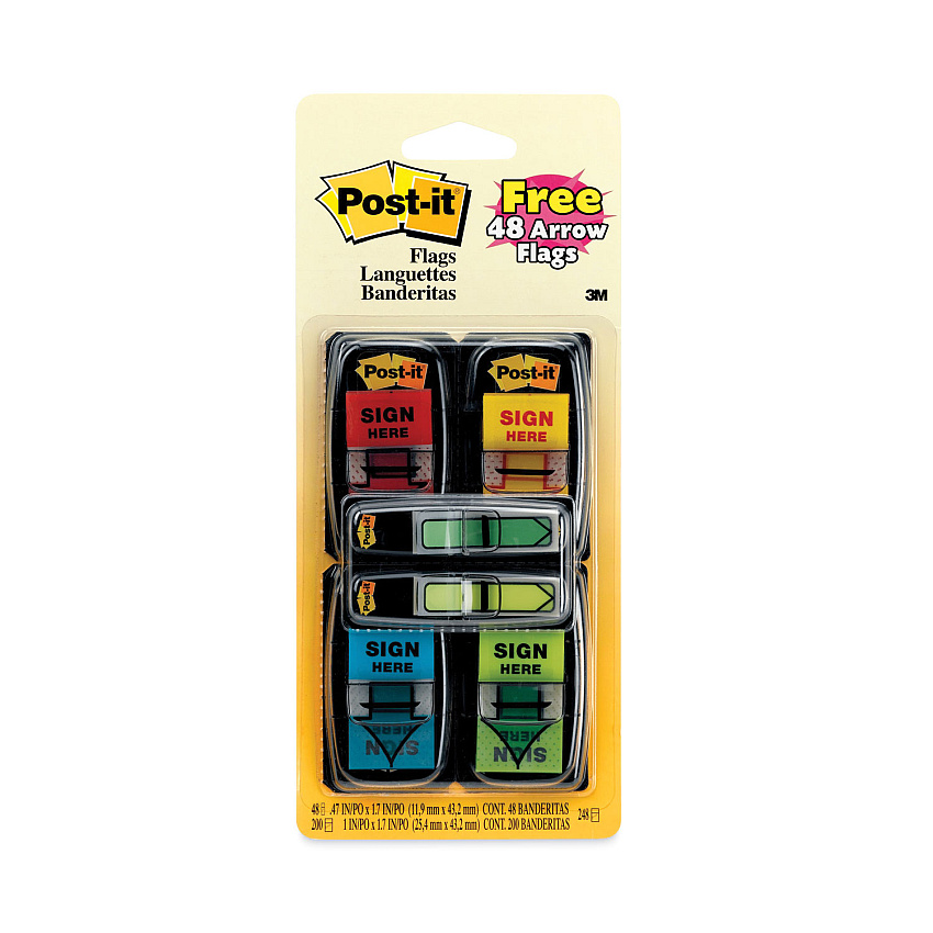 Post-it Flags Arrow Message 1" Page Flags,  200 "Sign Here", 48 Arrow, Four Colors, 248/Pack (680SH4VA)