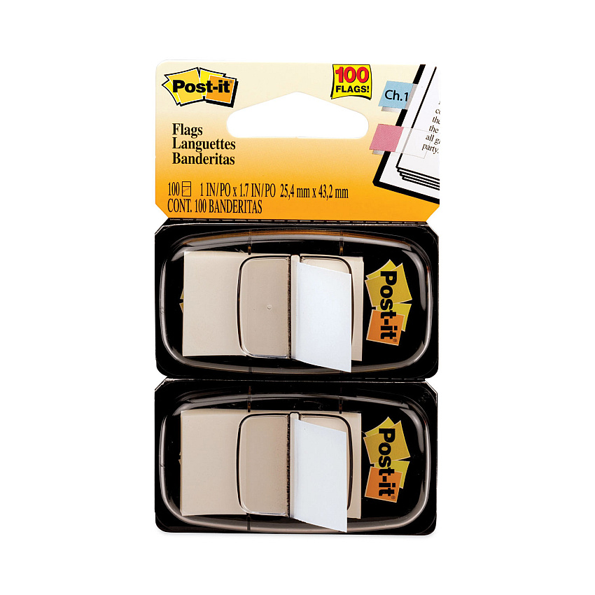 Post-it Flags Standard Page Flags in Dispenser, White, 50 Flags/Dispenser, 2 Dispensers/Pack (680WE2)