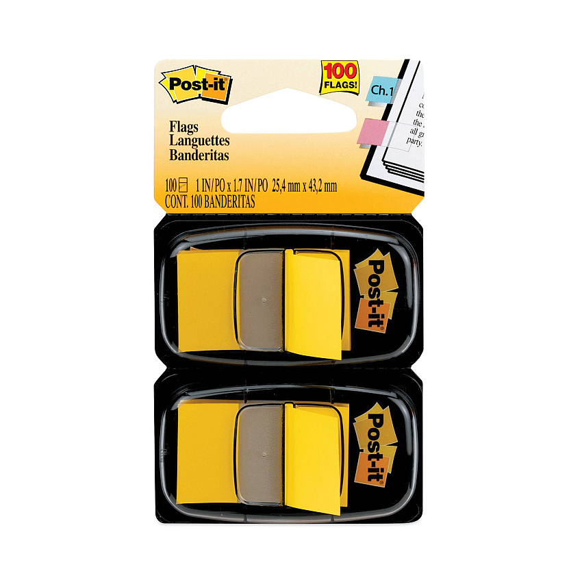 Post-it Flags Standard Page Flags in Dispenser, Yellow, 50 Flags/Dispenser, 2 Dispensers/Pack (680YW2)