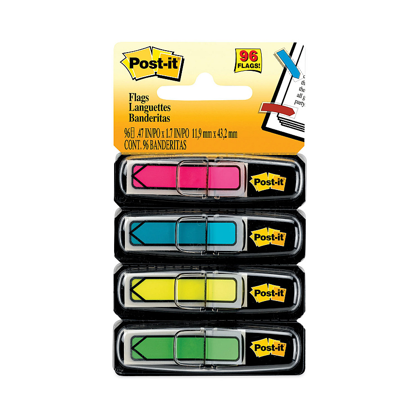 Post-it Flags Arrow 0.5" Page Flags, Four Assorted Bright Colors, 24/Color, 96 Flags/Pack (684ARR4)