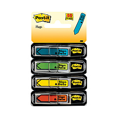Post-it Flags Arrow Message 0.5" Page Flags, Sign and Date, 4 Primary Colors, 20 Flags/Dispenser, 4 Dispensers/Pack (684SD)