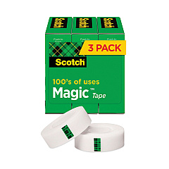 Scotch Magic Tape Refill, 1" Core, 0.75" x 83.33 ft, Clear, 3/Pack (810K3)