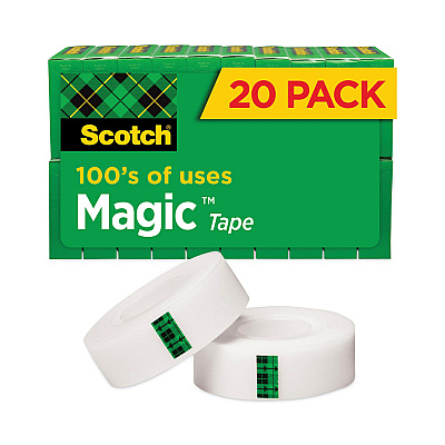 Scotch Magic Tape Value Pack, 1" Core, 0.75" x 83.33 ft, Clear, 20/Pack (810K20)