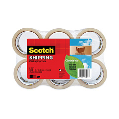 Scotch Greener Commercial Grade Packaging Tape, 3" Core, 1.88" x 49.2 yds, Clear, 6/Pack (3750G6)