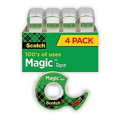 Scotch Magic Tape in Handheld Dispenser, 1" Core, 0.75" x 25 ft, Clear, 4/Pack (4105)