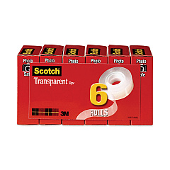 Scotch Transparent Tape, 1" Core, 0.75" x 36 yds, Transparent, 6/Pack (6006PK)