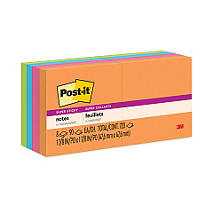 Post-it Notes Super Sticky Pads in Energy Boost Collection Colors, 2" x 2", 90 Sheets/Pad, 8 Pads/Pack (6228SSAU)