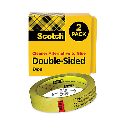 Scotch Double-Sided Tape, 3" Core, 0.75" x 36 yds, Clear, 2/Pack (6652P3436)