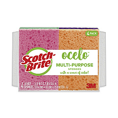 ocelo Vibrant Color Sponges, 4.7 x 3, 0.6" Thick, Assorted Colors, 4/Pack (7274FD)