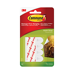 Command Poster Strips, Removable, Holds up to 1 lb per Pair, 0.63 x 1.75, White, 12/Pack (17024ES)