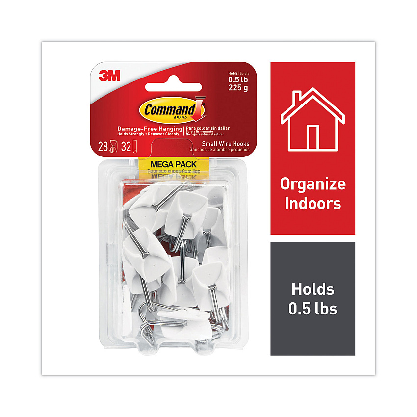 Command General Purpose Hooks, Small, 0.5 lb Cap, White, 28 Hooks and 32 Strips/Pack (17067MPES)