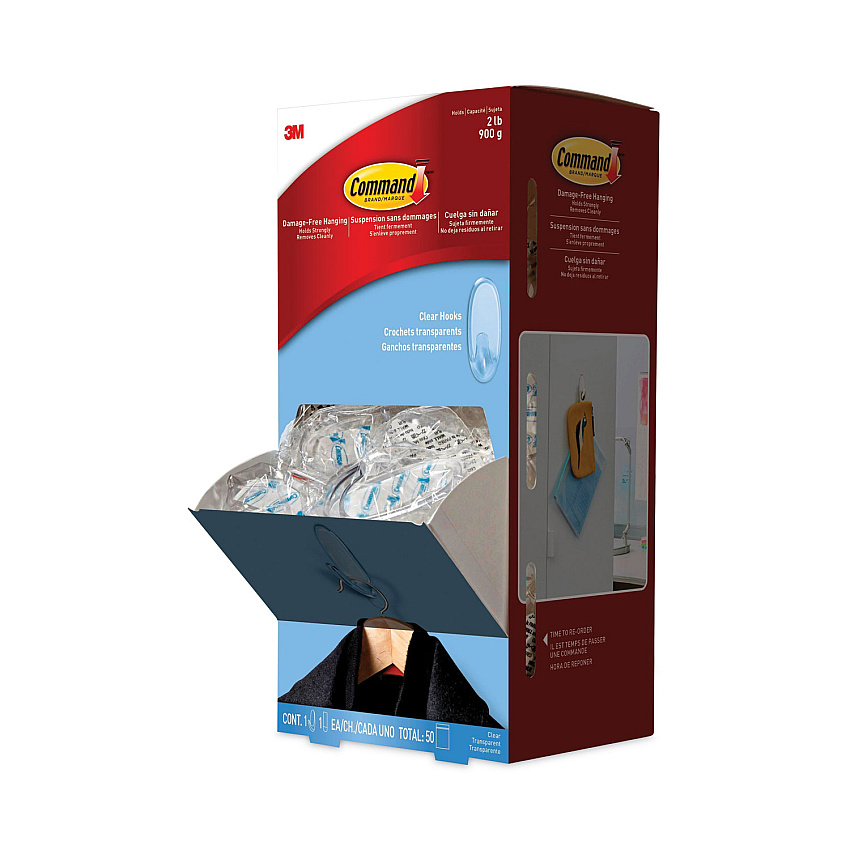 Command Clear Hooks and Strips, Plastic, Medium, 50 Hooks with 50 Adhesive Strips per Carton (17091CLRCABP)