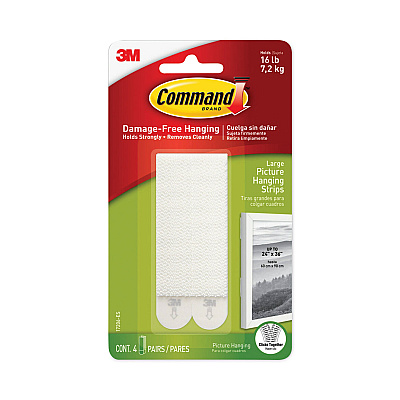 Command Picture Hanging Strips, Removable, Holds Up to 4 lbs per Pair, 0.5 x 3.63, White, 4 Pairs/Pack (17206ES)
