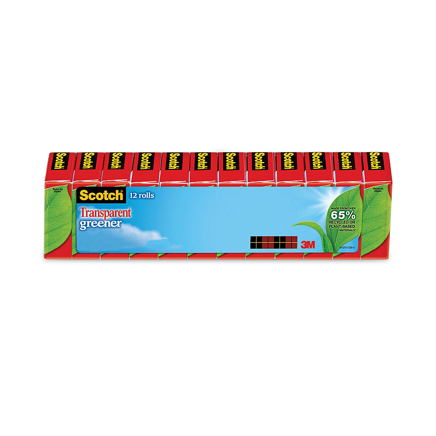 Scotch Transparent Greener Tape, 1" Core, 0.75" x 75 ft, Transparent, 12/Pack (61212P)