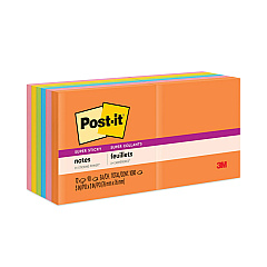 Post-it Notes Super Sticky Pads in Energy Boost Collection Colors, 3" x 3", 90 Sheets/Pad, 12 Pads/Pack (65412SSUC)