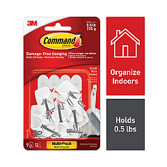 Command General Purpose Wire Hooks Multi-Pack, Small, 0.5 lb Cap, White, 9 Hooks and 12 Strips/Pack (170679ES)