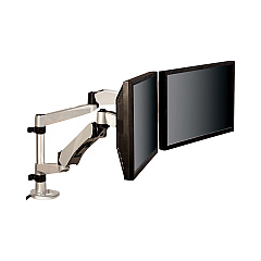 3M Easy-Adjust Desk Dual Arm Mount for 27" Monitors, 360 deg Rotation, +90/-15 deg Tilt, 360 deg Pan, Silver, Supports 20 lb (MA265S)