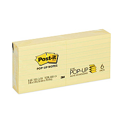Post-it Pop-up Notes Original Canary Yellow Pop-up Refill, Note Ruled, 3" x 3", Canary Yellow, 100 Sheets/Pad, 6 Pads/Pack (R335YW)