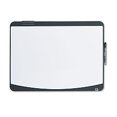 Quartet Tack/Write Dry Erase Marker Board, 25.5" x 17.5", Black/White Surface, Black Plastic Frame (06355BK)