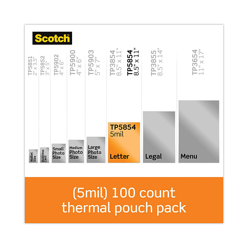 Scotch Laminating Pouches, 5 mil, 9" x 11.5", Gloss Clear, 100/Pack (TP5854100)