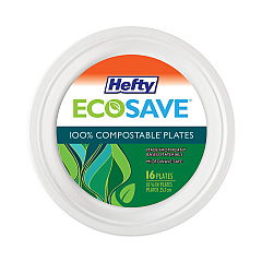 Hefty ECOSAVETableware, Plate, Bagasse, 10.13" dia, White,  16/Pack (D71016PK)