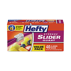 Hefty Slider Bags, 1 qt, 1.5 mil, 8" x 7", Clear, 40/Box (R81240)