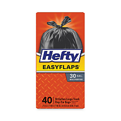 Hefty Easy Flaps Trash Bags, 30 gal, 1.05 mil, 30" x 33", Black, 40/Box (E27744)