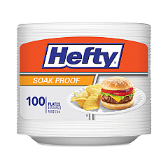 Hefty Soak Proof Tableware, Foam Plates, 8.88" dia, White, 100/Pack (D28100)