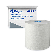 Kleenex Hard Roll Paper Towels with Premium Absorbency Pockets with Colored Core, Blue Core, 7.5" x 700 ft, White, 6 Rolls/Carton (25637)