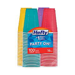 Hefty Easy Grip Disposable Plastic Party Cups, 16 oz, Assorted Colors, 100/Pack (C21637)
