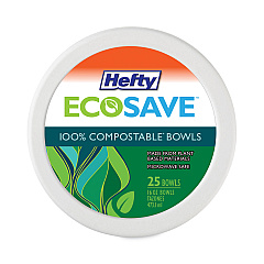 Hefty ECOSAVE Tableware, Bowl, Bagasse, 16 oz, White, 25/Pack (D71625PK)