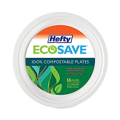 Hefty ECOSAVE Tableware, Plate, Bagasse, 6.75" dia, White, 30/Pack, 12 Packs/Carton (D77300)