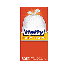 Hefty Easy Flaps Trash Bags, 13 gal, 0.8 mil, 23.75" x 28", White, 80/Box (E84563)