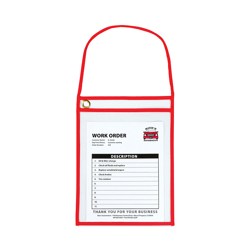 C-Line 1-Pocket Shop Ticket Holder w/Setrap and Red Stitching, 75-Sheet, 9 x 12, 15/Box (41924)