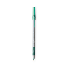 BIC Round Stic Grip Xtra Comfort Ballpoint Pen, Easy-Glide, Stick, Medium 1.2 mm, Green Ink, Gray/Green Barrel, Dozen (GSMG11GN)