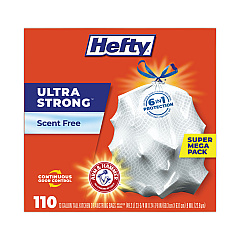 Hefty Ultra Strong Tall Kitchen and Trash Bags, 13 gal, 0.9 mil, 23.75" x 24.88", White, 330/Carton (E88368CT)