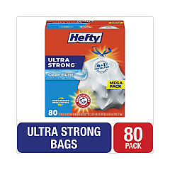 Hefty Ultra Strong Scented Tall White Kitchen Bags, 13 gal, 0.9 mil, 23.75" x 24.88", White, 80/Box (E88356)