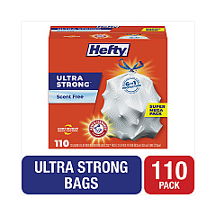 Hefty Ultra Strong Tall Kitchen and Trash Bags, 13 gal, 0.9 mil, 23.75" x 24.88", White, 110/Box (E88368)