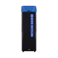 Rubbermaid Commercial Sustain Decorative Refuse with Recycling Lid, 15 gal, Metal/Plastic, Black/Blue (2078994)