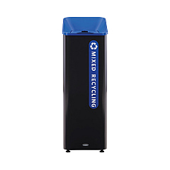 Rubbermaid Commercial Sustain Decorative Refuse with Recycling Lid, 15 gal, Metal/Plastic, Black/Blue (2078994)