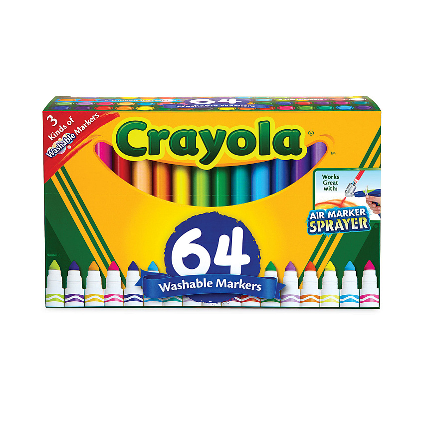 Crayola Broad Line Washable Markers, Broad Bullet Tip, Assorted Colors, 64/Set (588180)