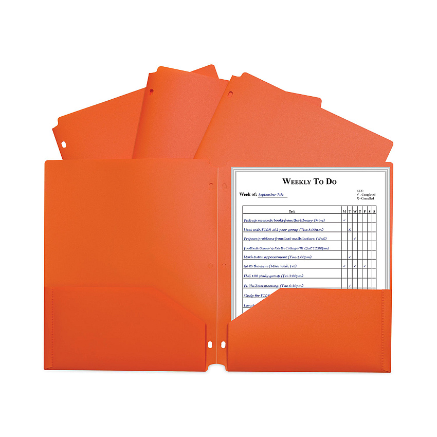 C-Line Two-Pocket Heavyweight Poly Portfolio Folder, 3-Hole Punch, 11 x 8.5, Orange, 25/Box (33932BX)