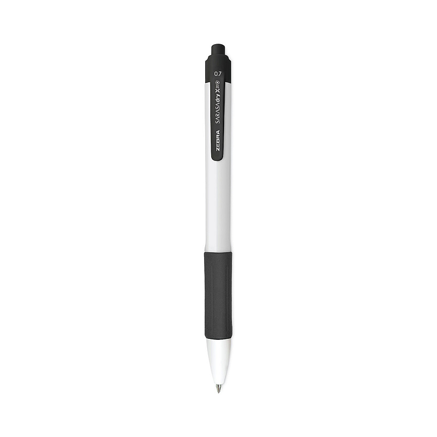 Zebra Sarasa Dry X20+ Gel Pen, Retractable, Fine 0.7 mm, Black Ink, White Barrel, Dozen (41610)